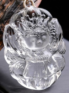 白水晶桃花九尾狐狸吊坠催缘灵狐