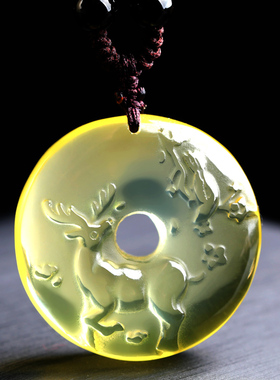 属龙黑曜石鹿鹤献桃吊坠鹿鹤长春