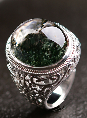 绿幽灵戒指戒面925银托复古活口