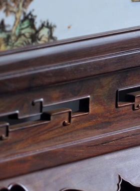 老挝大红酸枝瓷板画案云石插屏