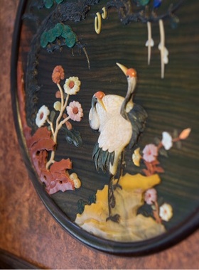 老挝满瘤草花梨百宝书房条案摆件