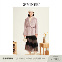 YINER soundtrack specializes in womens clothing winter fashion short V necklace with warm water mink fur straw jacket
