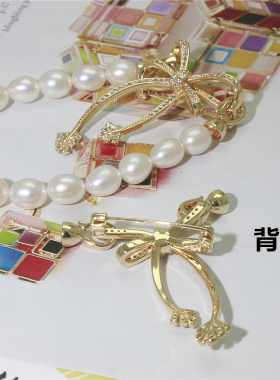 铜镀金婚礼庆典流苏款蝴蝶结胸针