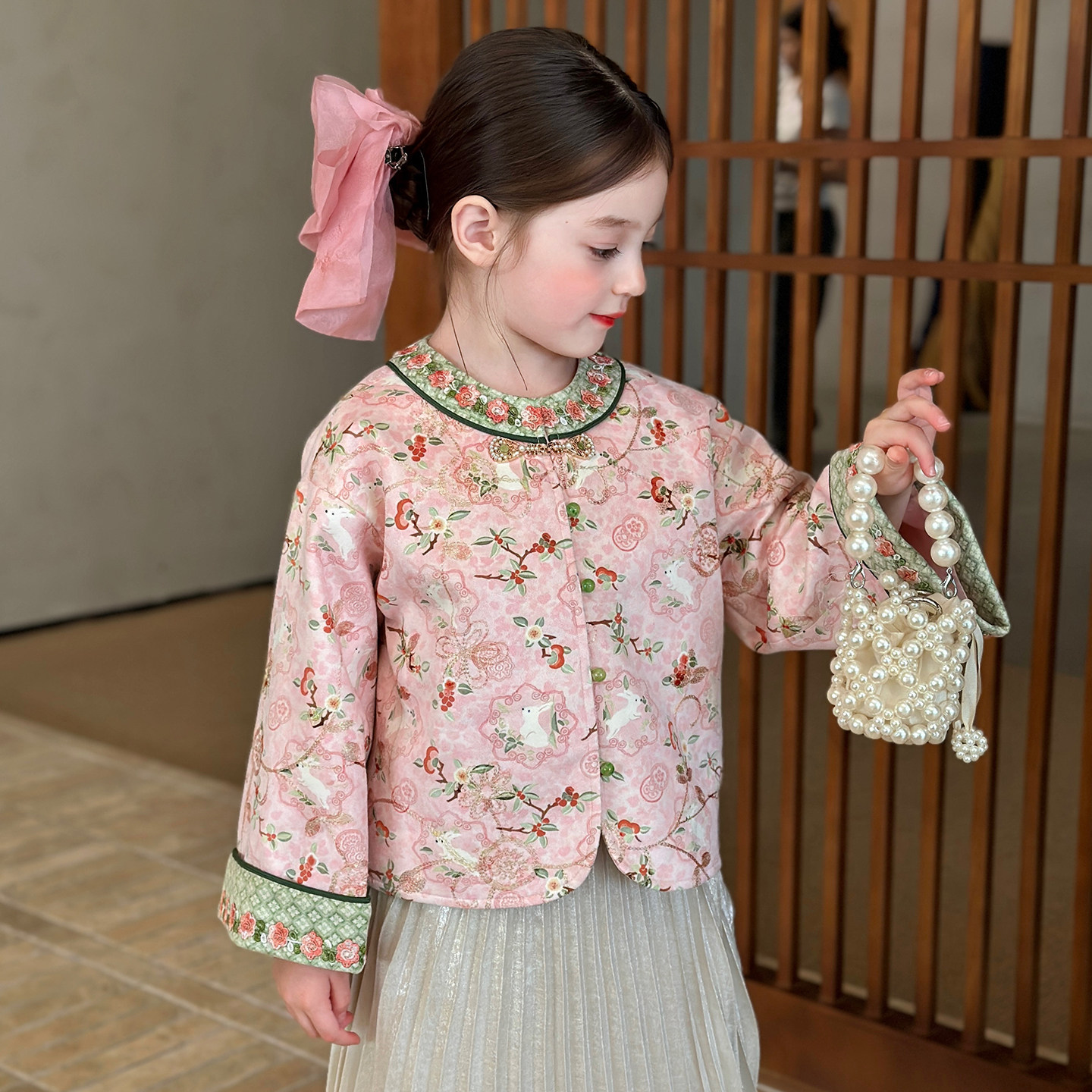 栀了成长记女童装新中式提花刺绣外套2026春季新款儿童麂皮绒上衣,淘宝优惠券,粉丝福利购,淘宝优惠卷