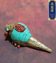{Logar} Nepals enamel Tibetan silver pine stone chaetian god right-white sea snail for the delivery of the brocade bag