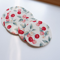 Watercolor Cherry handmade fabric Rounded Clip Cotton Dining Cushion Cup Cushion Oval One-man Food Tea Mat