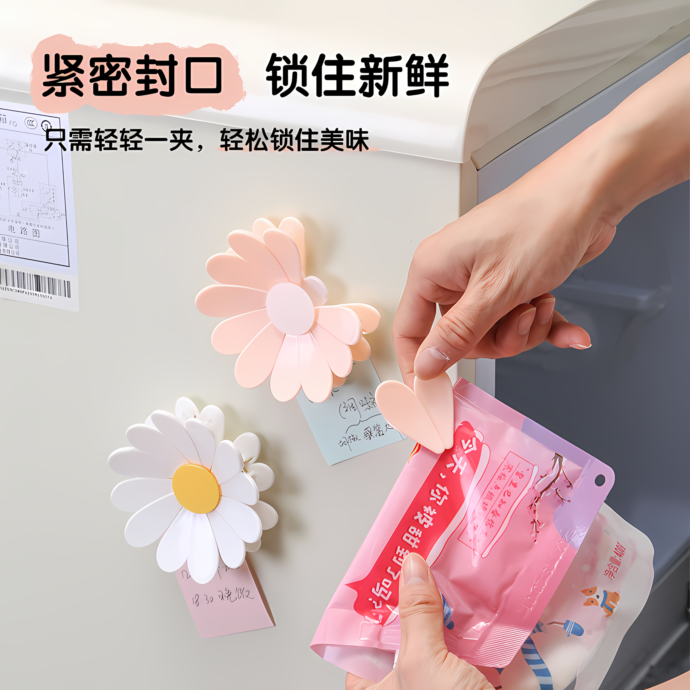 磁吸小雏菊封口夹零食密封夹个性花瓣创意立体式冰箱贴食品袋夹子,淘宝优惠券,粉丝福利购,淘宝优惠卷