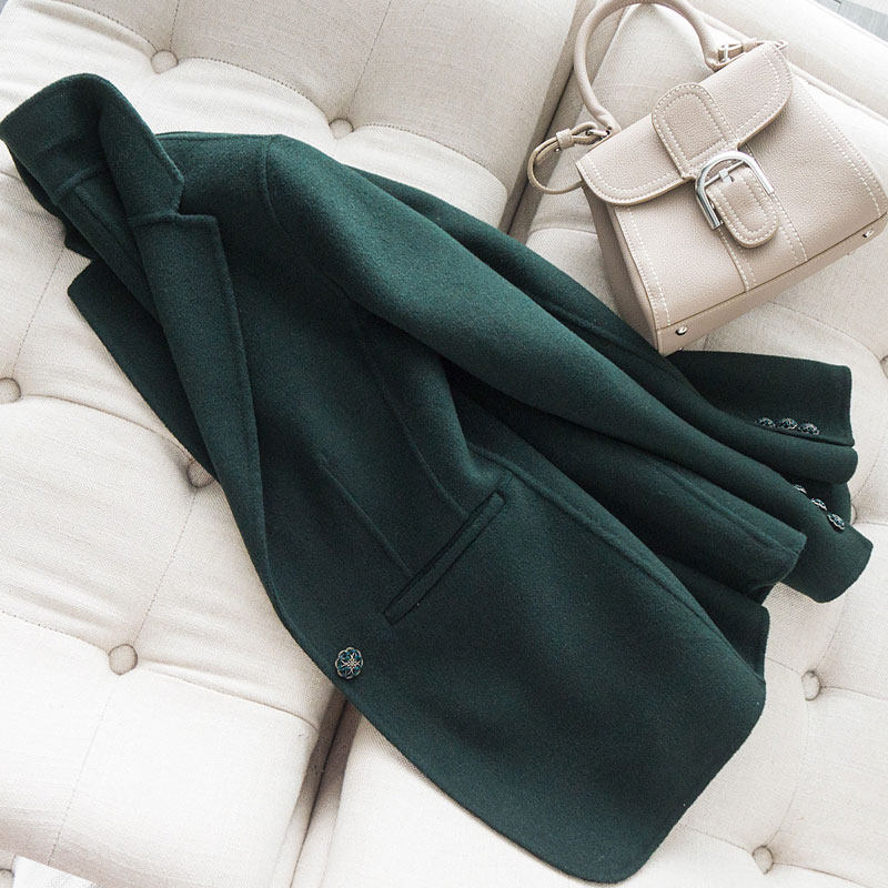 西装毛呢外套女2025新款墨绿色修身高级感进口双面呢短羊毛大衣,淘宝优惠券,粉丝福利购,淘宝优惠卷