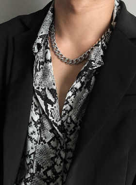 潮牌个性嘻哈hiphop项链时尚个性钛钢粗链条古巴链项链男女毛衣链