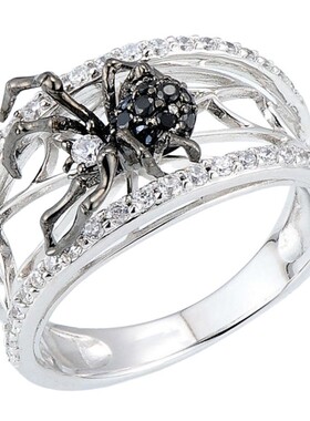 健杰经典时尚925银黑色蜘蛛戒指在欧美流行个性女式戒指厂家直销