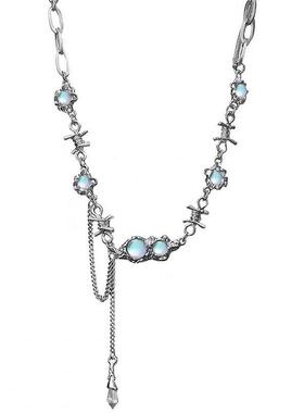 东菊2022小众设计感月光石钛钢项链女荆棘流苏感百搭锁骨链ins冷