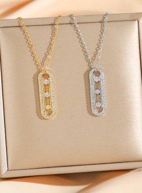 梅西卡三钻单钻高品质镶钻回形针钛钢项链点镀18k金轻奢女锁骨链