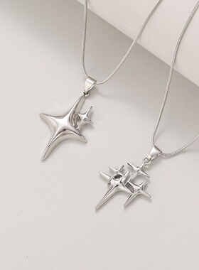 新款甜酷y2k辣妹十字双星项链ins嘻哈女毛衣链钛钢冷淡风情侣配饰
