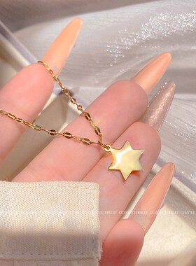 真金电镀通体钛钢小众简约光面六芒星项链时尚气质冷淡风厂家直销