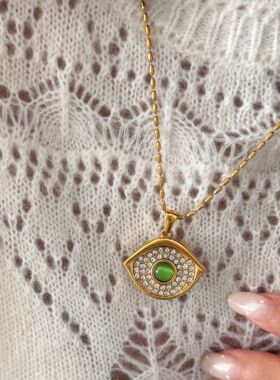 韩式甜美风18k金钛钢小清新米珠链生命之眼微镶闪钻时尚吊坠项链