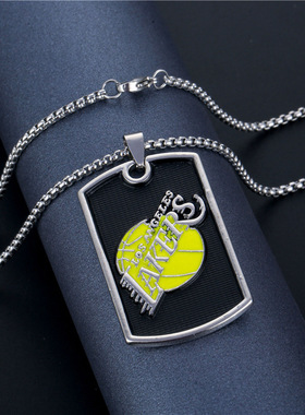 logo欧美跨境钛钢项链标志牌NBA湖人标志吊牌 嘻哈男女百搭毛衣链