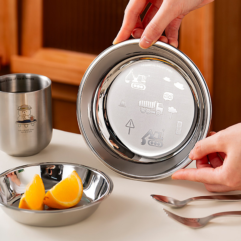 onlycook辅食儿童餐盘316L不锈钢圆盘宝宝防摔吃饭盘子水果盘餐具,淘宝优惠券,粉丝福利购,淘宝优惠卷