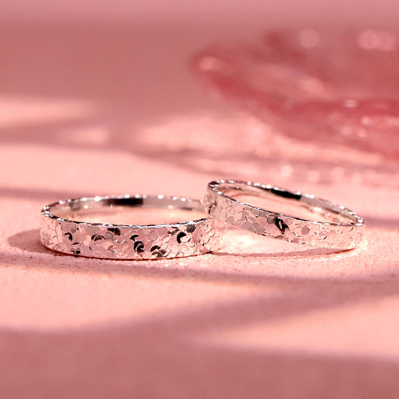 Capas 9999 sterling silver crushed ice couple ring sparkling