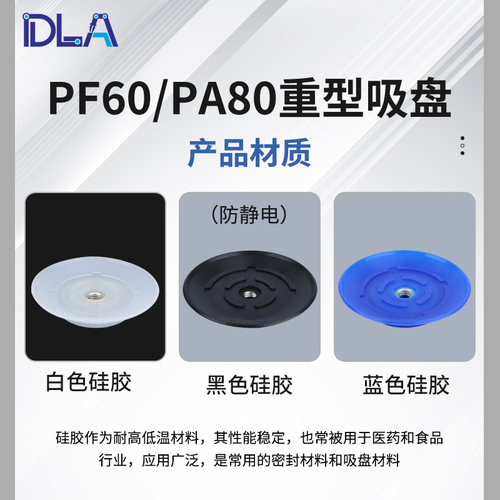 气动重型硅胶防滑真空吸盘  金具 支架 机械手 玻璃吸头PF60/PA80 - 图0