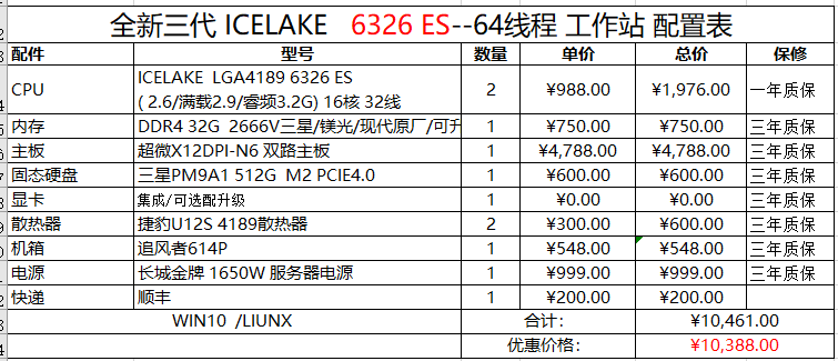 定制单双路W3175X W3375 8273 8347 8360Y 8375C工作站服务器整机 - 图2