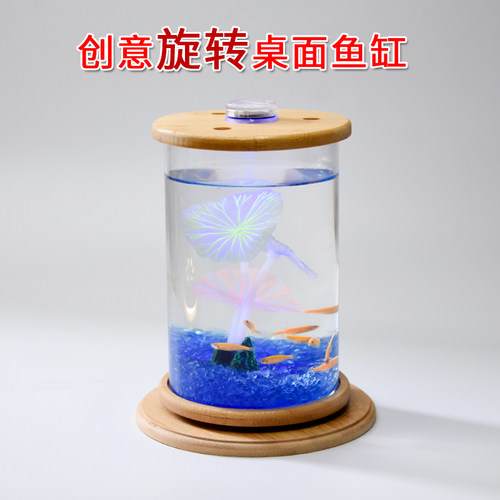 桌面旋转生态瓶观赏鱼斗鱼专用微景观生态缸免换水小型免打理鱼缸 - 图2