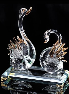 水晶天鹅鸳鸯摆件一对摆件装饰品