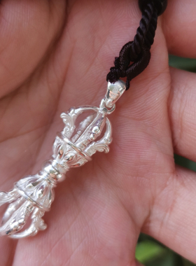 五股金刚杵吊坠项链佛珠配饰手串背云足纯银S999十字杵降魔杵法器