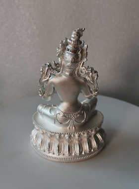 绿度母佛像纯银密宗供奉摆件