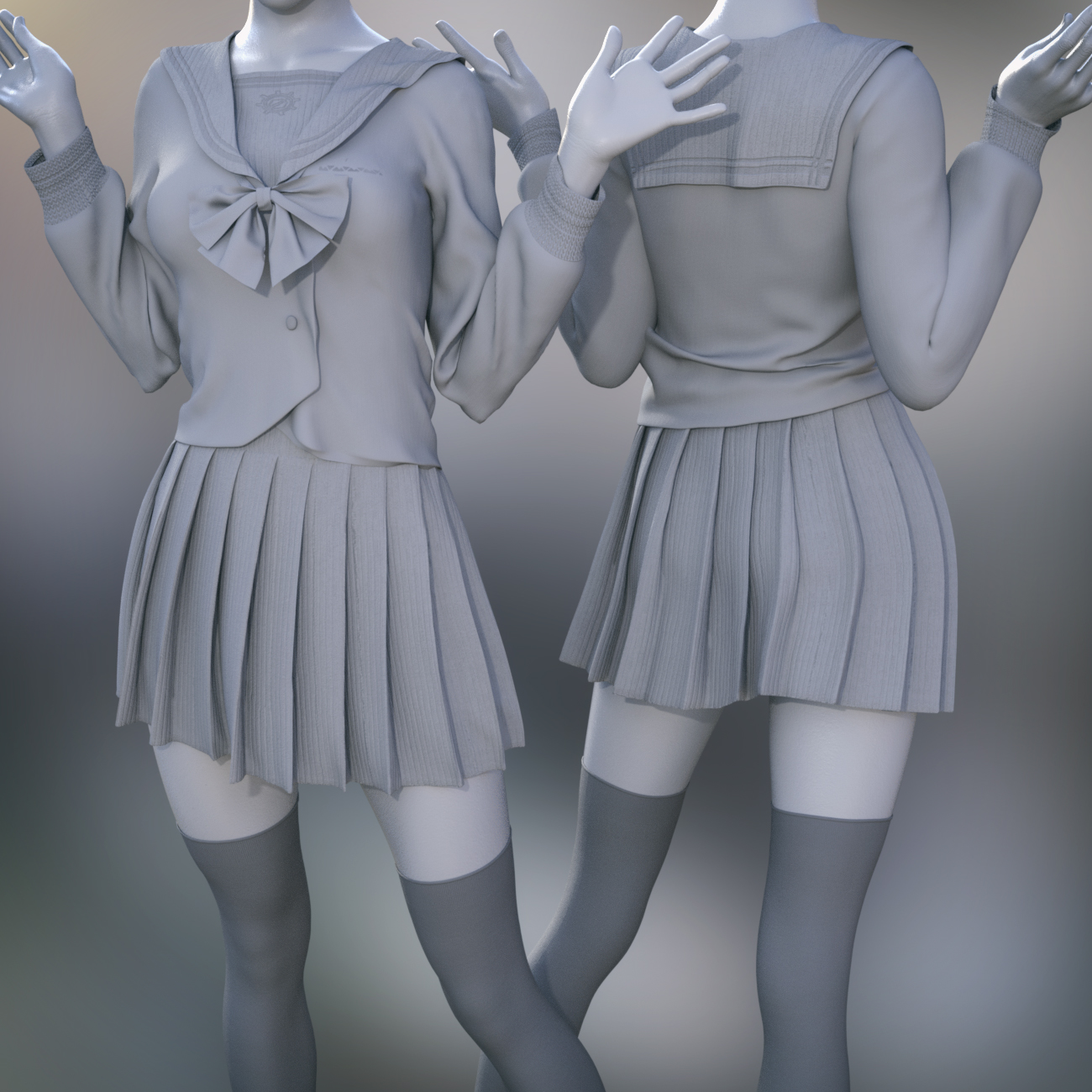 DAZ studio 3D女JK套装服饰模型源文件贴图虚拟偶像元宇宙 - 图2