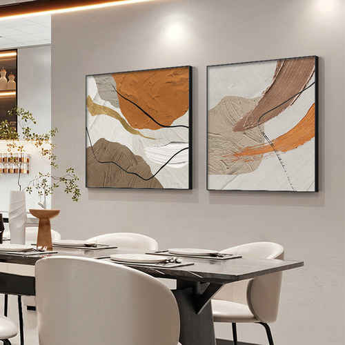 餐厅抽象艺术装饰客厅画高级感轻奢壁画现代简约挂画正方形组合画 - 图2