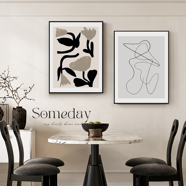 北欧简约客厅组合装饰画高级感ins风餐厅挂画抽象双联艺术卧室画 - 图2