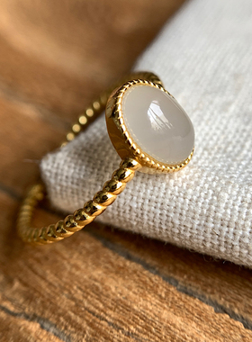 麟又 支持复检 和田玉青海山料烟青淡紫蛋面925银镀金轻奢戒指