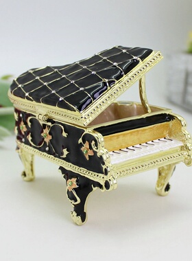 轻奢高级感家居装饰珐琅摆件工艺品大号钢琴项链戒指收纳盒首饰盒