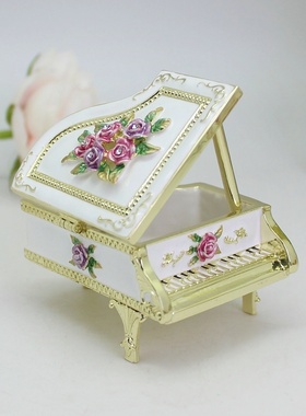创意家居桌面装饰珐琅摆件玫瑰花钢琴首饰盒收纳盒婚庆礼品伴手礼