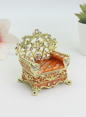 珐琅彩中式复古贵妃椅摆件宫廷风沙发合金首饰盒家居客厅装饰摆件