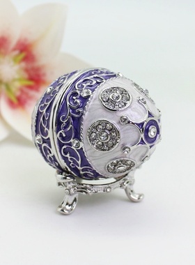 珐琅彩白钢鸡蛋摆件轻奢客厅桌面首饰盒装饰品北欧风创意工艺品