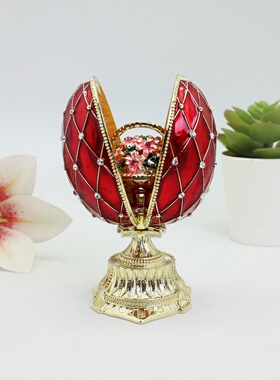 珐琅彩合金花篮蛋装饰摆件
