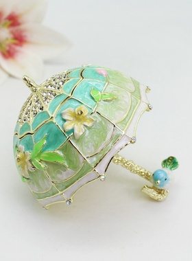 宫廷复古珐琅彩国风雨伞戒指项链首饰盒收纳盒创意摆件生日礼物