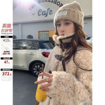 Summer Home Collar Leather Belt Buckle Warm lamb plush fur integrated jacket Womens autumn Winter Thickened Fur Blouse