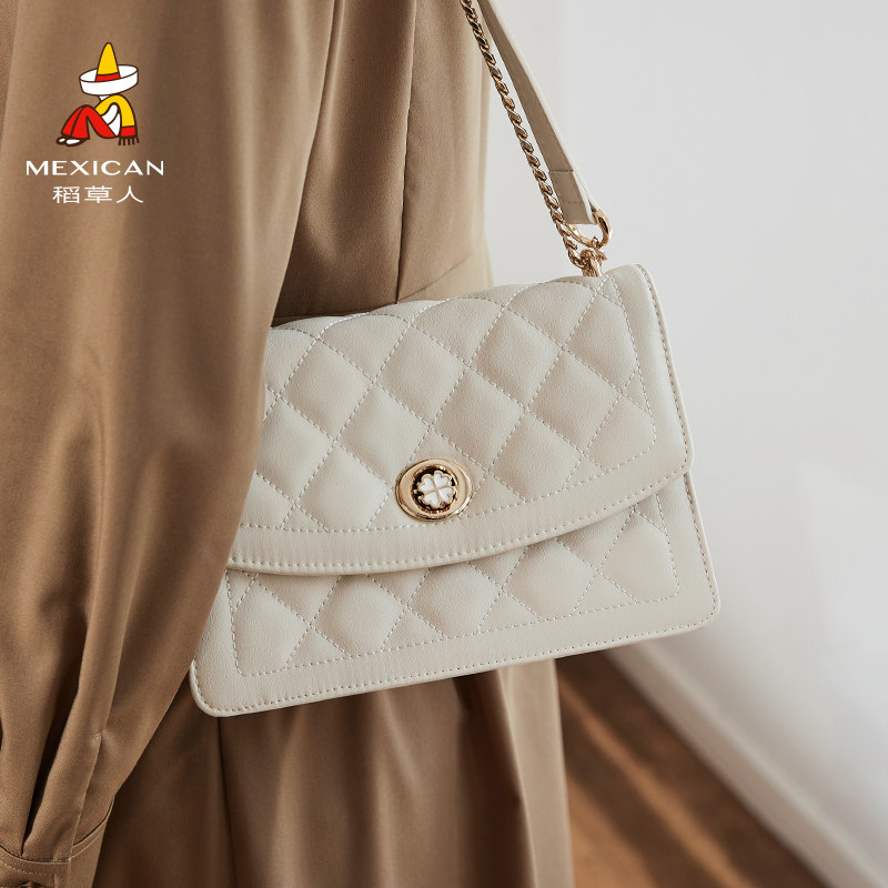 稻草人真皮女包2025新款时尚牛皮单肩包菱格链条斜挎包休闲小方包,淘宝优惠券,粉丝福利购,淘宝优惠卷