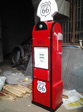 复古铁皮加油机模型摆件储物柜