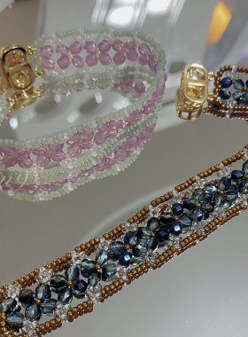 复古法式风撞色项链颈链蕾丝花朵戒指手镯手链手环首饰串珠定制女