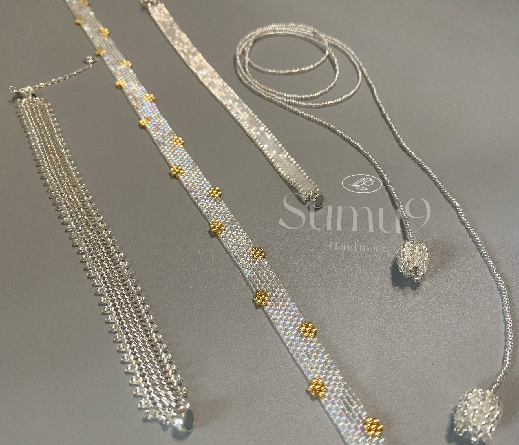 银色流光清冷感进口古董珠戒指手链颈链串珠编织蕾丝项链首饰女,淘宝优惠券,粉丝福利购,淘宝优惠卷