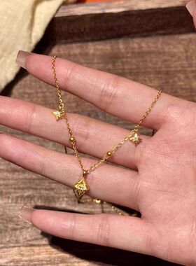 女时尚芒星项链镶钻六角轻奢风颈古风中菱星百搭星星美式毛衣链链