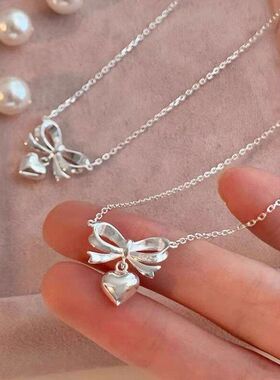 甜美锁骨链轻奢新款蝴蝶结爱心项链高级感心女小众毛衣链少女精致