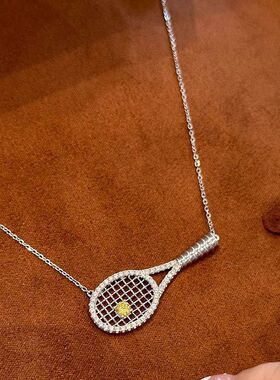 黄钻项链网球拍镶嵌吊坠风老钱