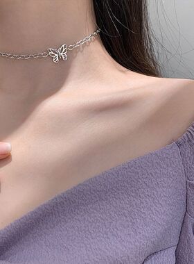 红潮高级感蝴蝶链网925锁骨轻奢