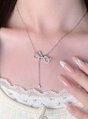 个性蝴蝶结不锈钢项链颈链简约