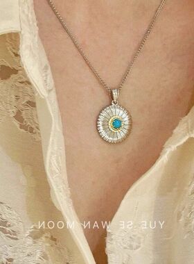 项链拉丝显白银高级感仿绿松夏季新款配花朵链雏菊新品女饰品锁骨