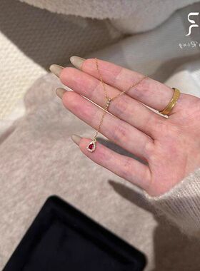 女款红色法式水滴项链高级感配饰